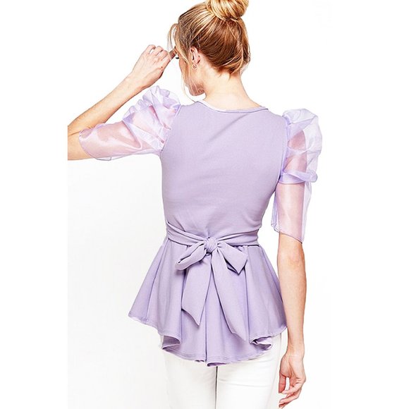 Retro Sheer Puff Romantic Lavender Blouse Top - Picture 4 of 7